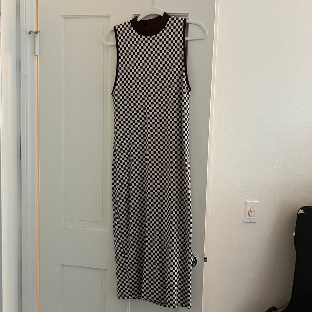 Zara Brown and White Checkered Dress
